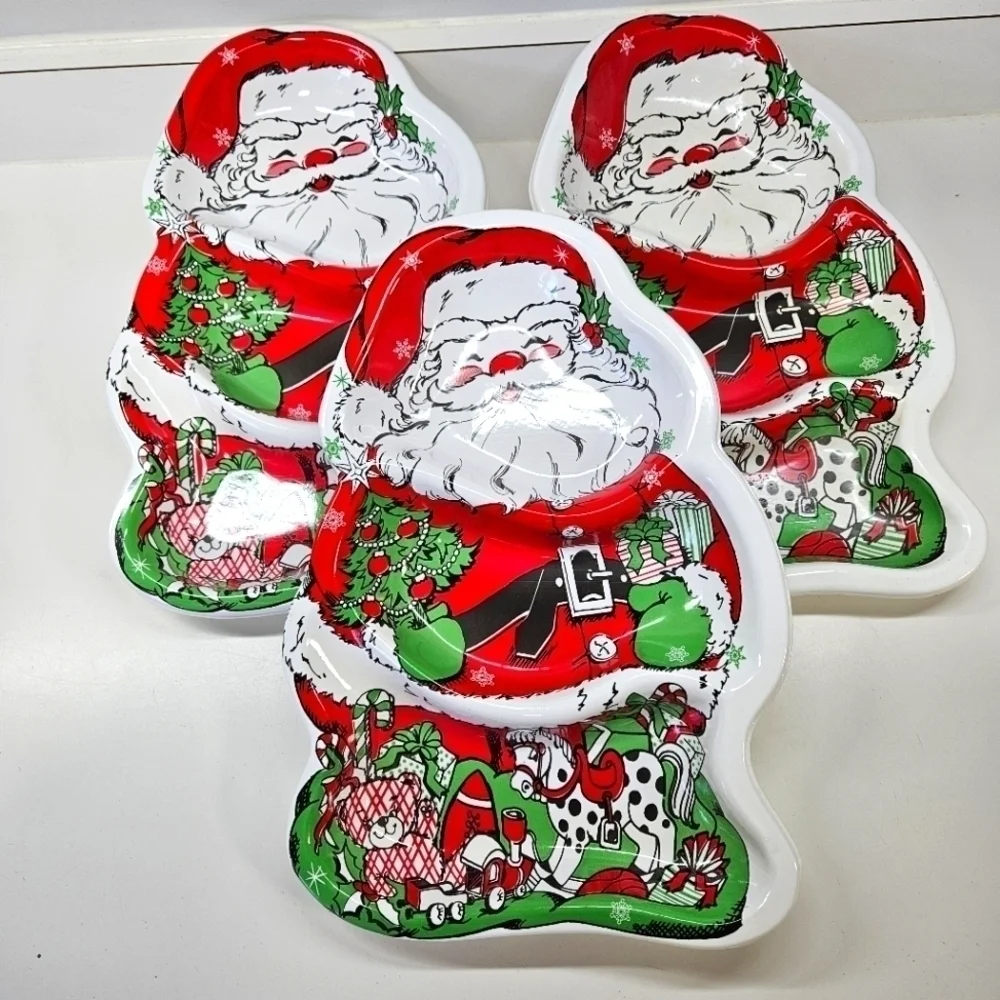NEW VINTAGE Christmas Santa Claus Divided Serving Snack Tray Set of 3